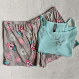 Pj Couture Love You A Latte Coffee PJ Set Sleeveless Top Shorts Aqua L NWT